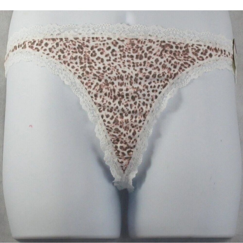Jenni Women's Cotton Blend Lace-Trim Thong Panty Underwear, Pink Leopard, XXL